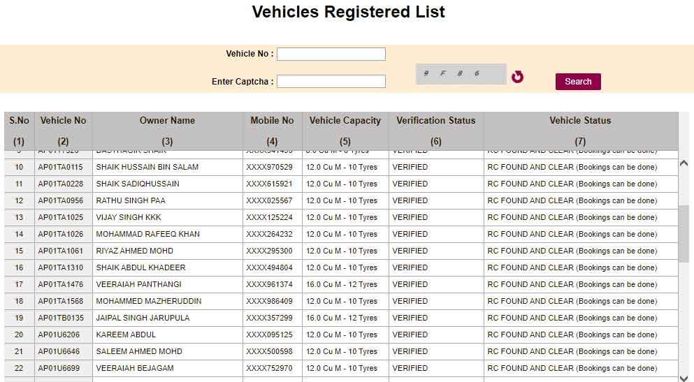Vehicle Registered List