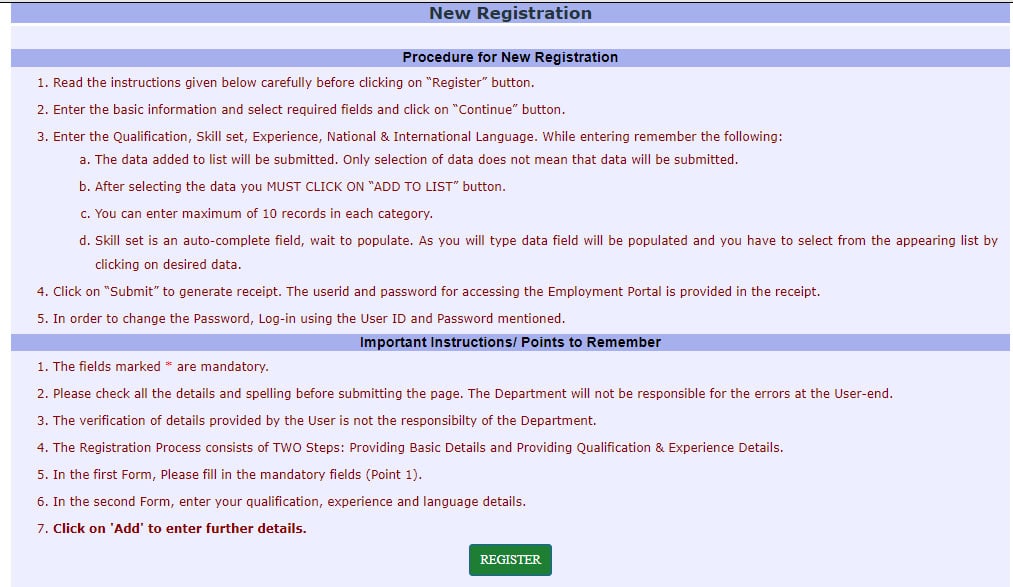 Delhi Employment Exchange NEW REGISTRATION