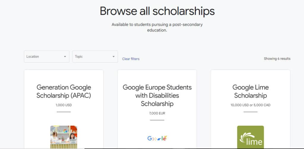 google scholarship select location