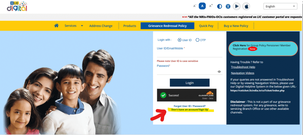 online registration on the LIC web Portal